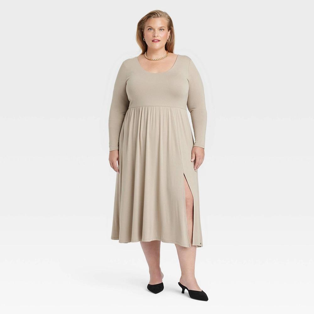 Womens Long Sleeve Knit Ballet Maxi Dress - A New Day Tan 1X Product Image