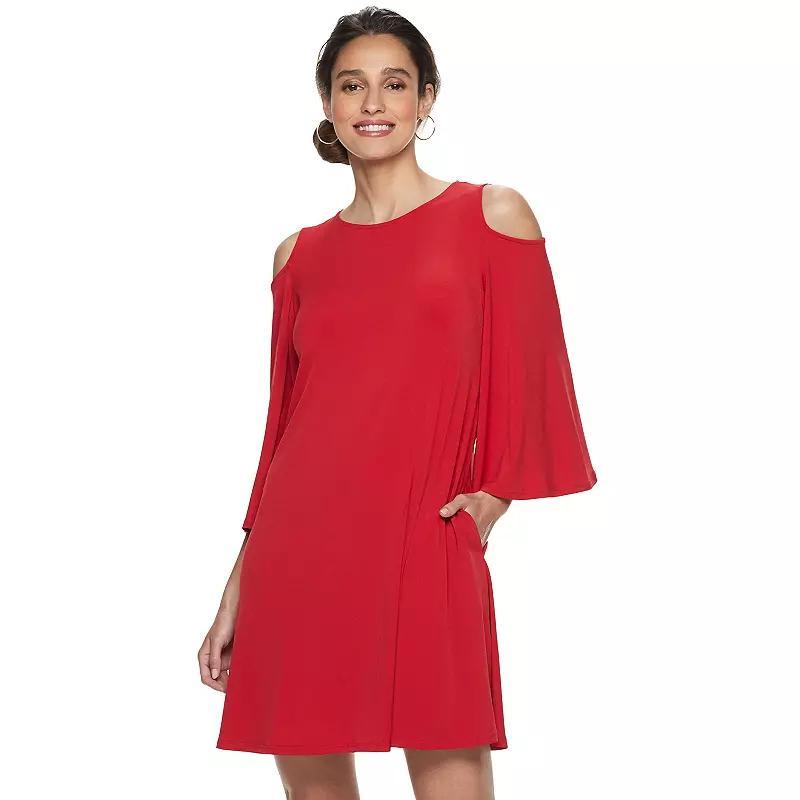 Women's Nina Leonard Draped Sleeve Cold-Shoulder Dress, Size: XL, Deep Red Team Product Image