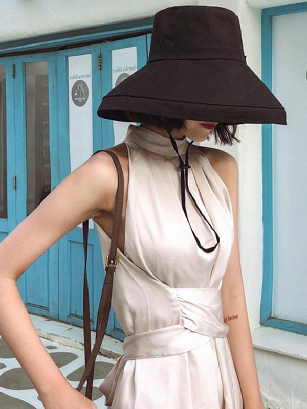 Casual Solid Sun-Protection Large Wide Brim Bucket Hat Product Image