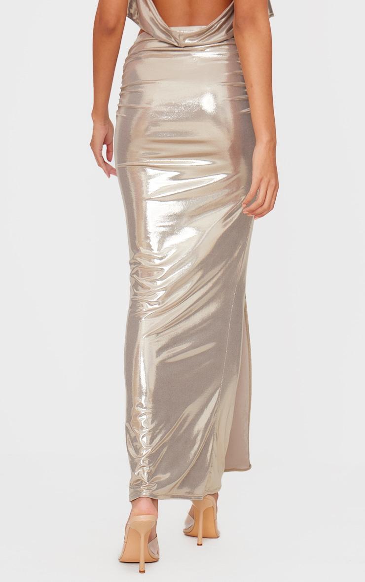 Gold Metallic Draped Maxi Skirt  Product Image