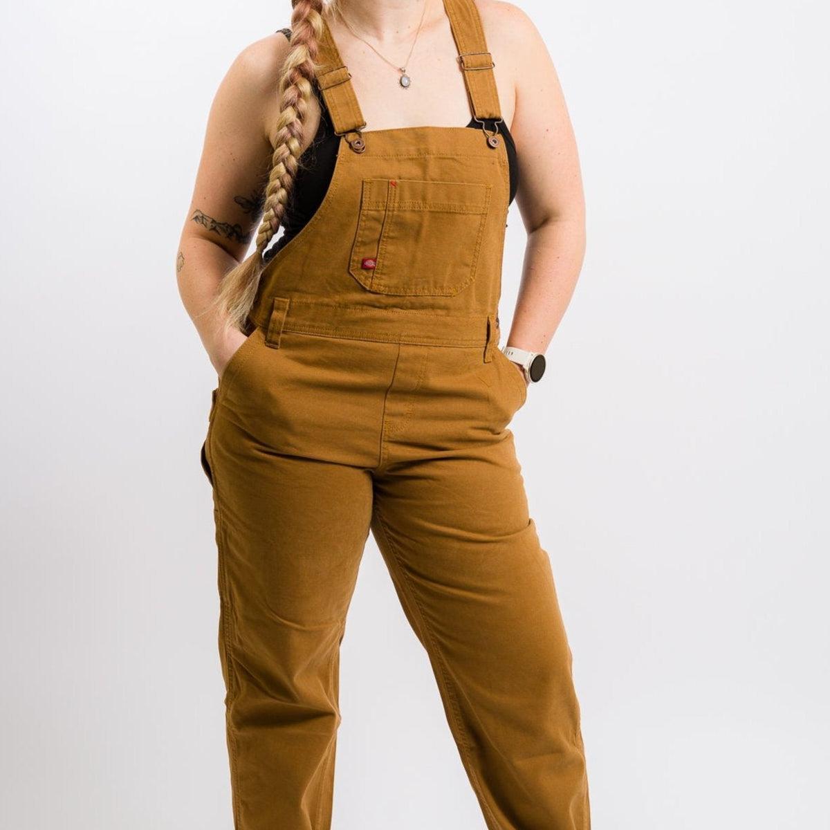 Dickies Women's Relaxed Fit Bib Heritage Overalls - Rinsed Brown Duck Product Image