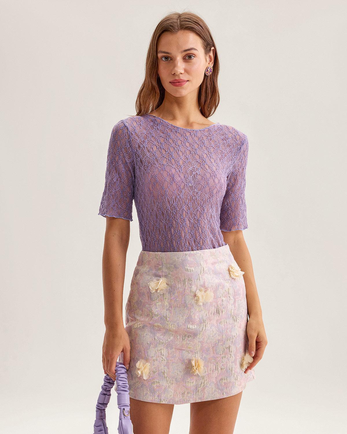 Pink Floral Textured A-Line Mini Skirt Product Image