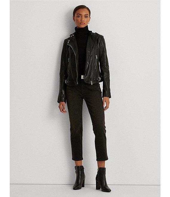 Lauren Ralph Lauren Lambskin Leather Long Sleeve Moto Statement Jacket Product Image