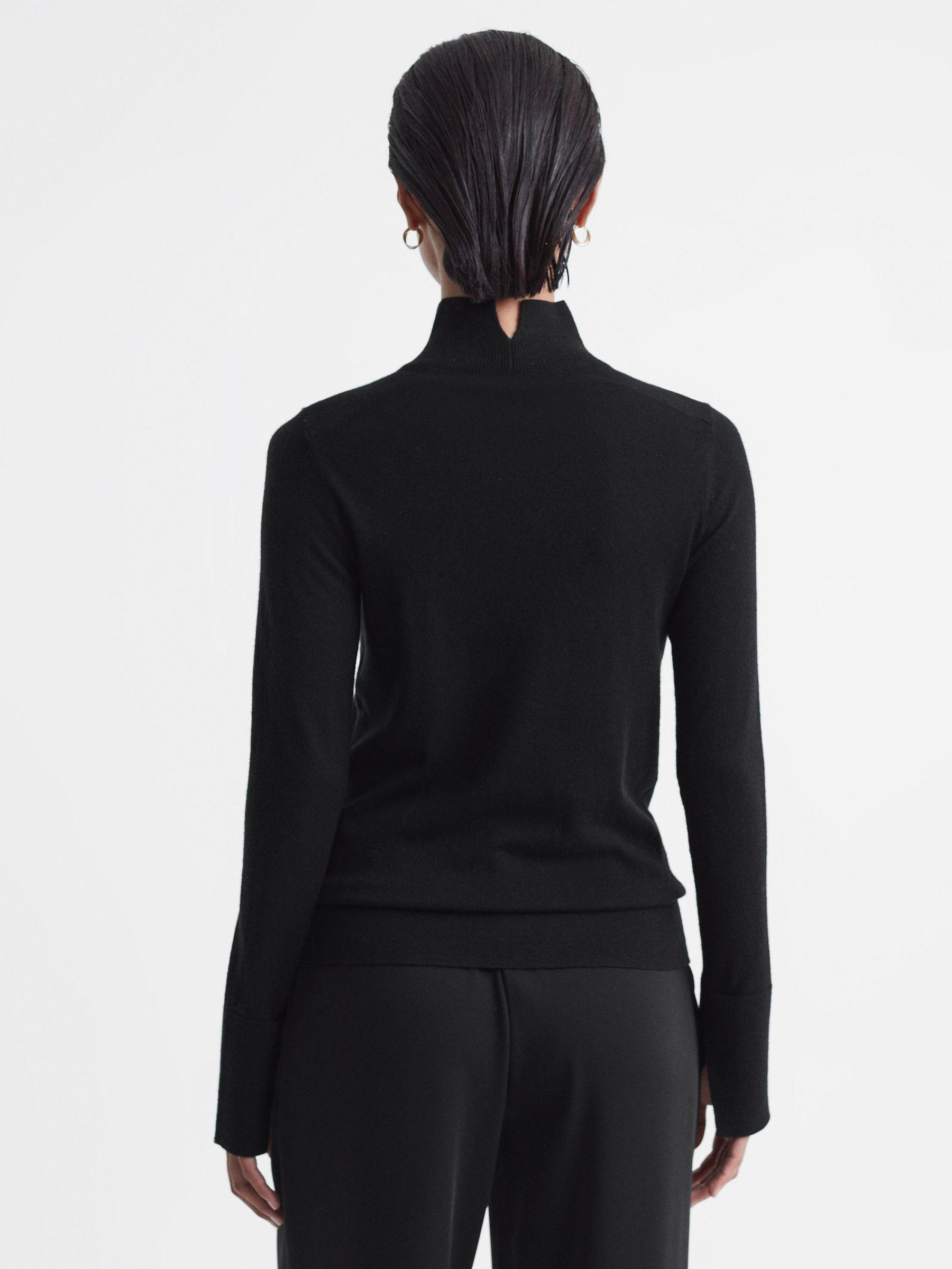 Merino Wool Fitted Funnel Neck Top in Black Product Image