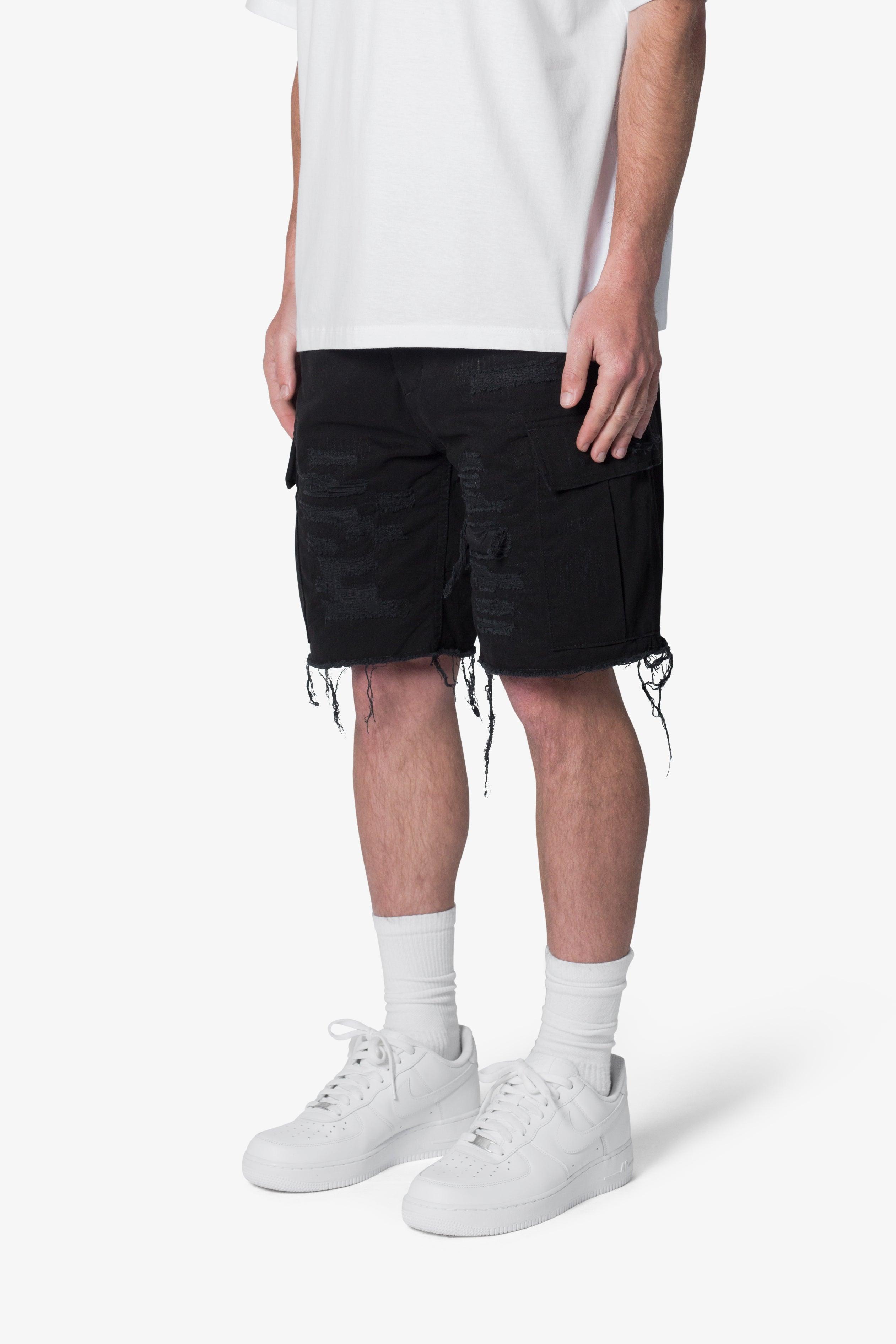 Distressed Cargo Shorts - Washed Black Product Image