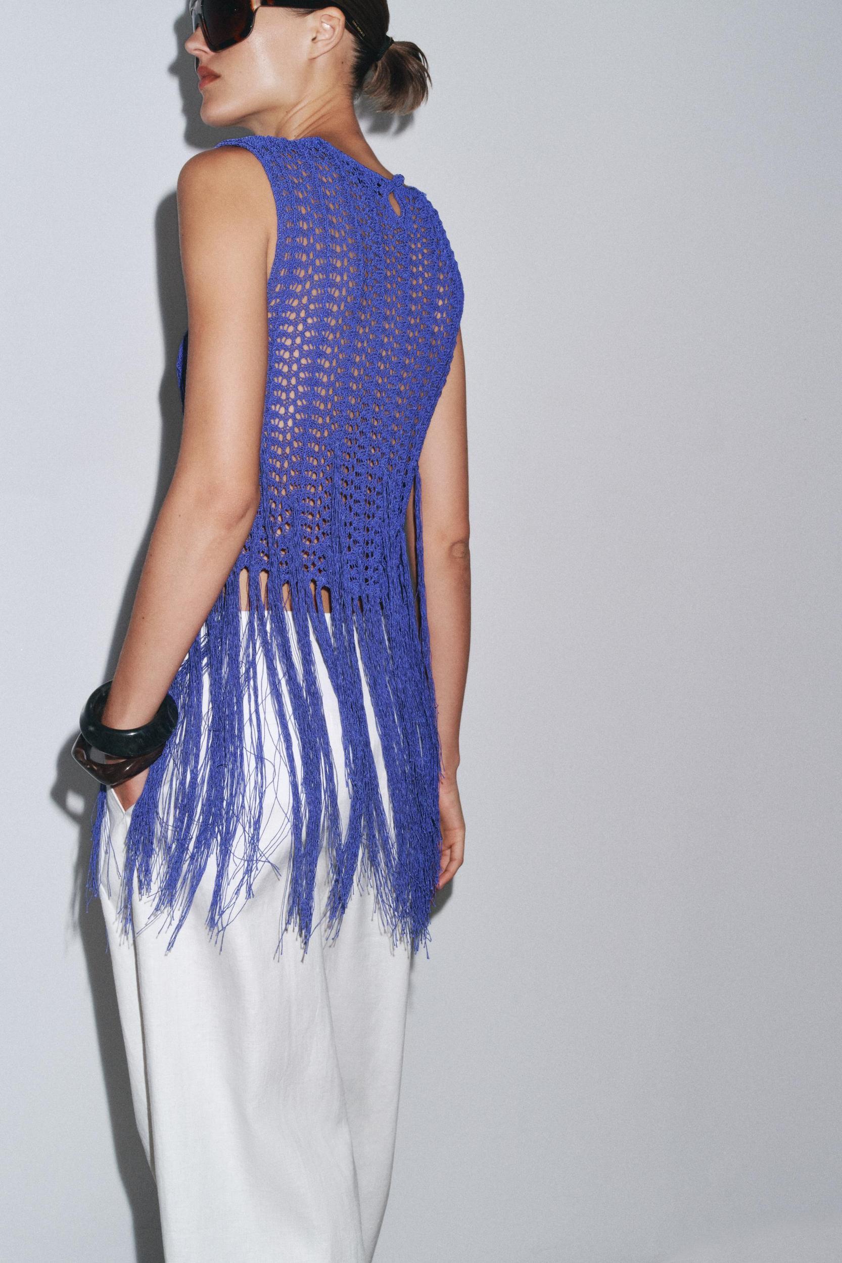 FRINGED CROCHET KNIT TOP Product Image