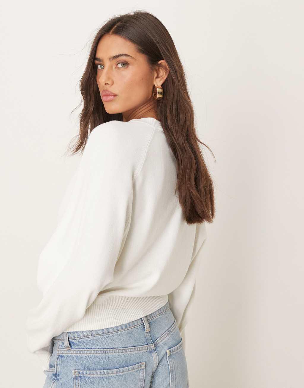 ASOS DESIGN structured henley sweater in cream Product Image