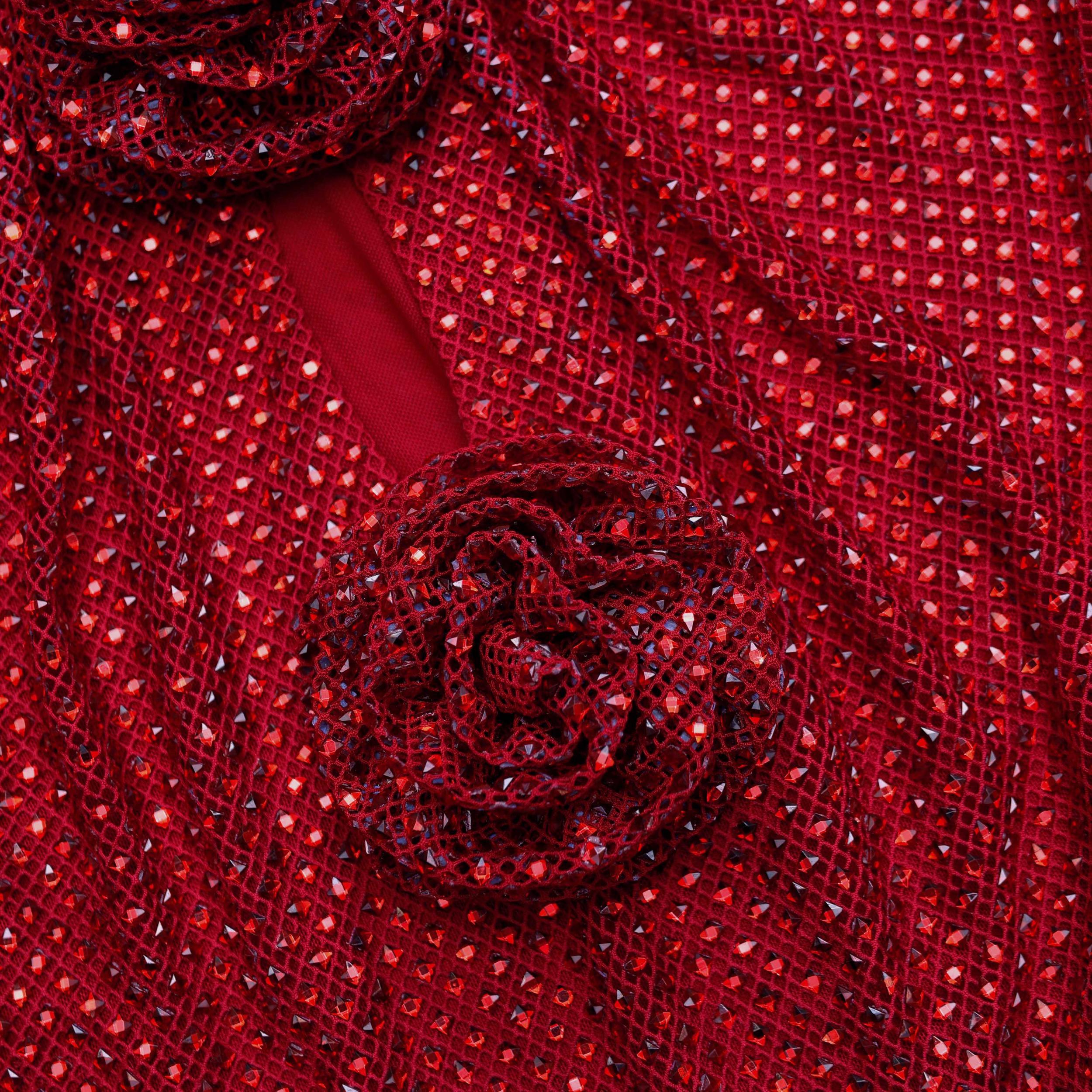 Red Rhinestone Fishnet Midi Dress Product Image