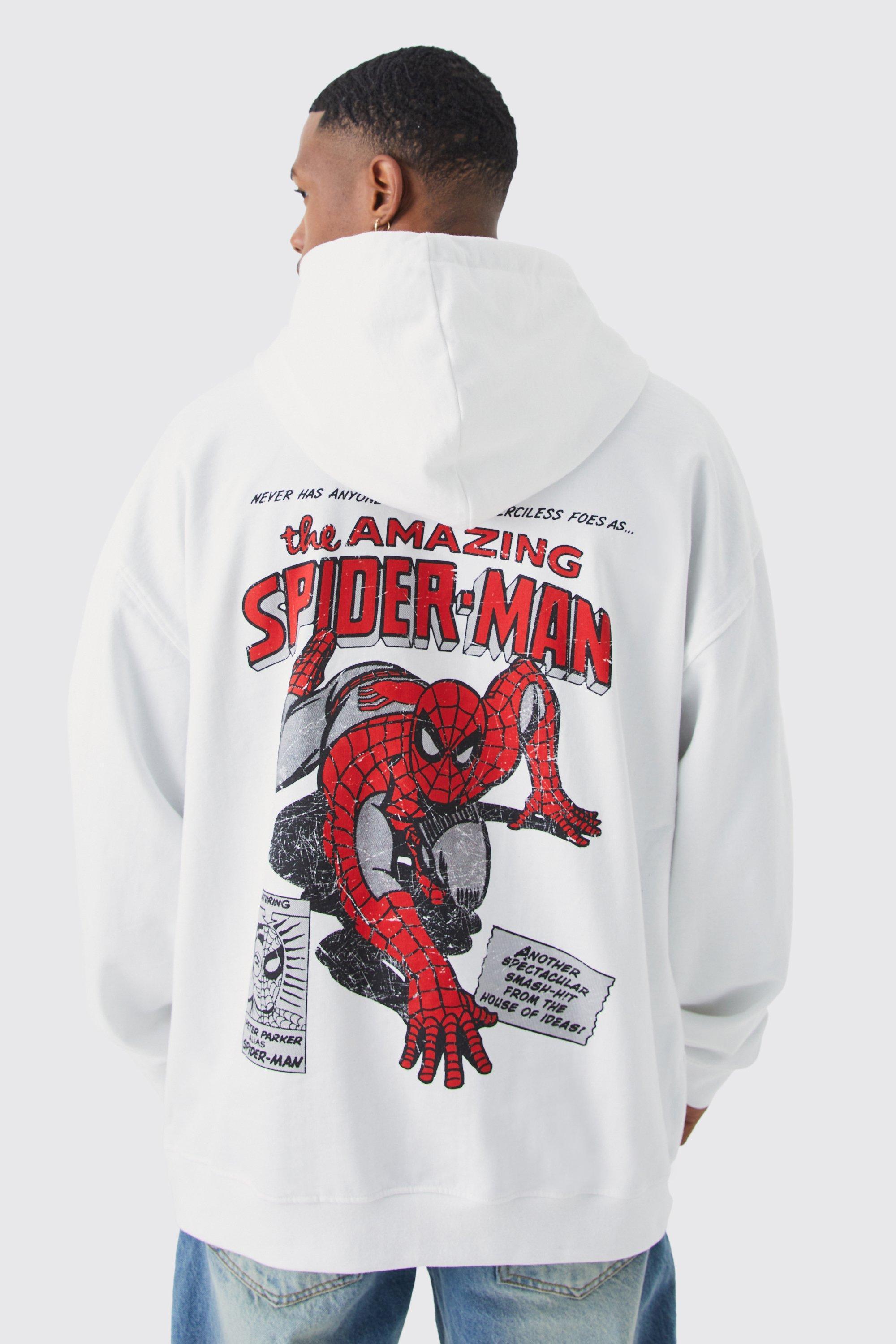 Mens White Oversized Spiderman License Hoodie, White Product Image