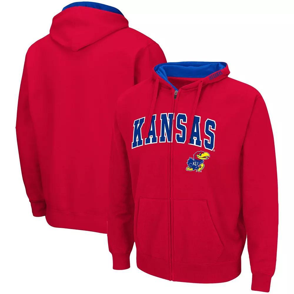 Men's Colosseum Red Kansas Jayhawks Arch & Logo 3.0 Full-Zip Hoodie,  Product Image