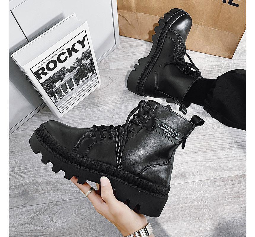 Plain Lace-Up Platform Short Boots Product Image