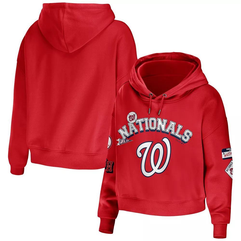 Women's WEAR by Erin Andrews Red Washington Nationals Modest Patches Cropped Pullover Hoodie,  Product Image