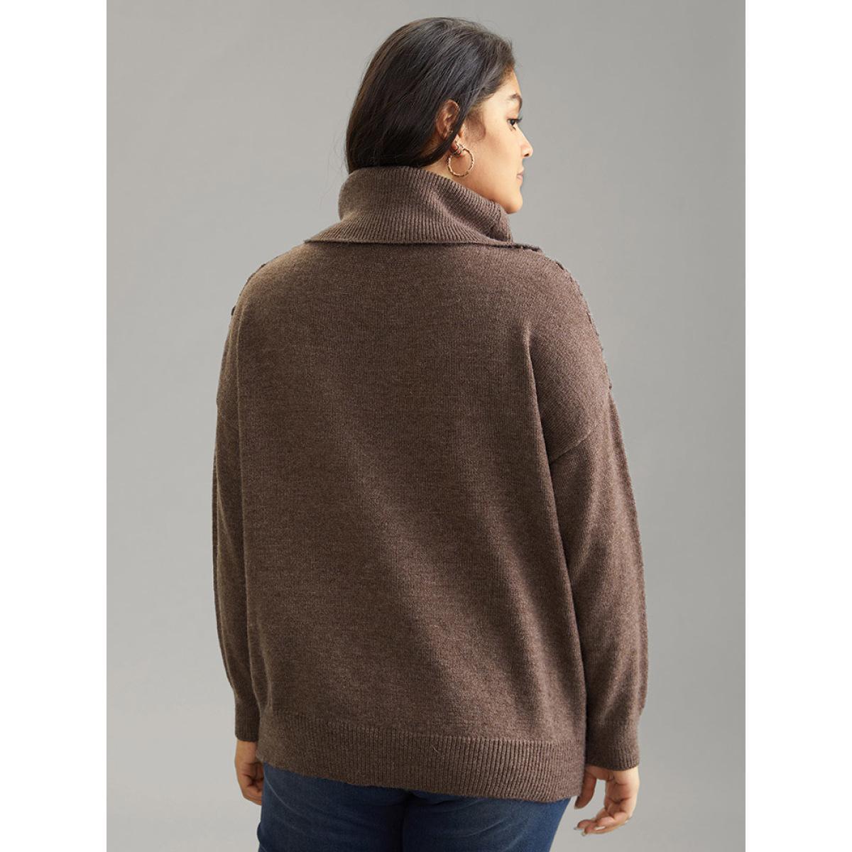 Plus Size Supersoft Essentials Solid Textured Turtleneck Pullover DarkBrown Women Casual Loose Long Sleeve Turtleneck Dailywear Pullovers BloomChic 14-16/1X Product Image