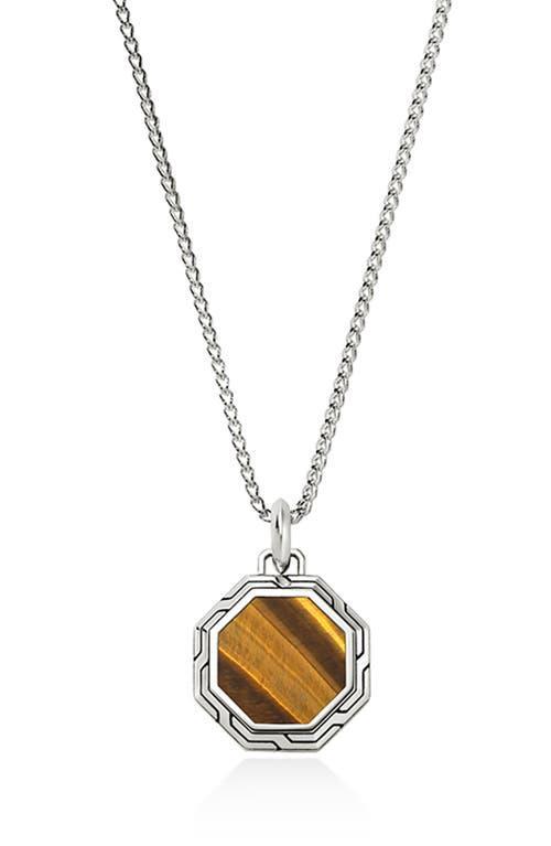 Mens Sterling Silver & Tiger Eye Pendant Necklace Product Image