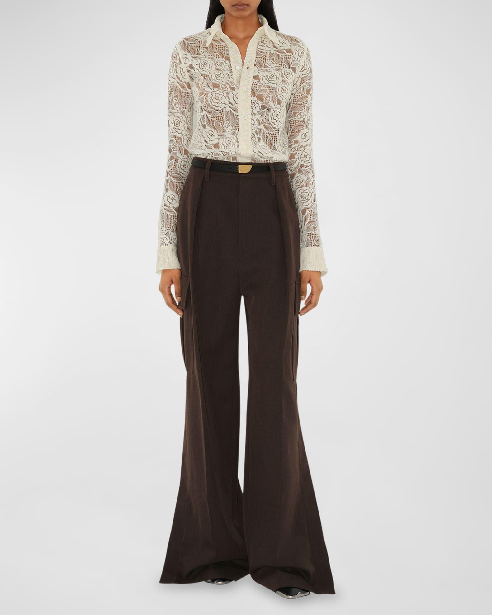 Lace Fitted Button-Front Shirt Product Image