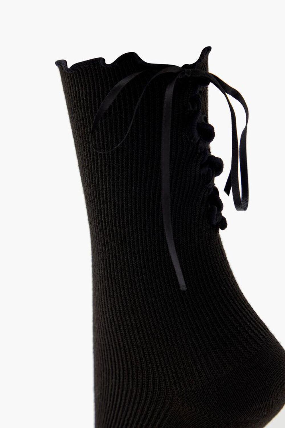 Lace-Up Ribbed Crew Socks | Forever 21 Product Image