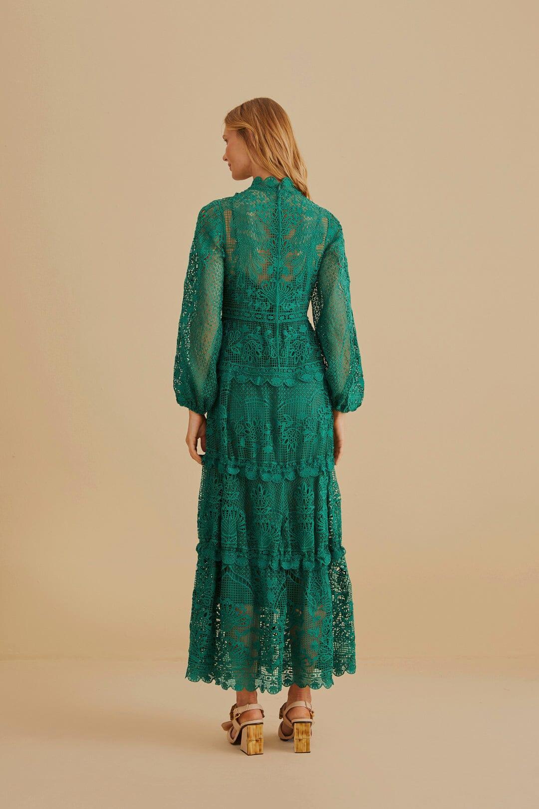 Dark Green Guipure Long Sleeve Maxi Dress Product Image