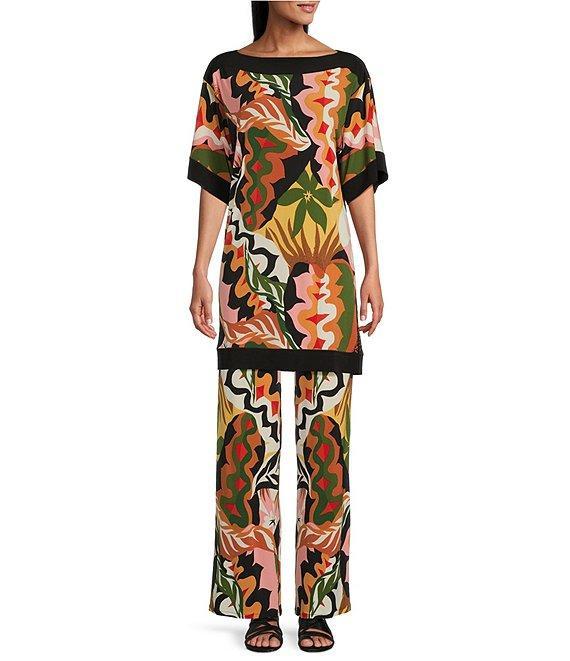 Eva Varro Border Block Printed Boat Neck Elbow Sleeve Coordinating Tunic Product Image