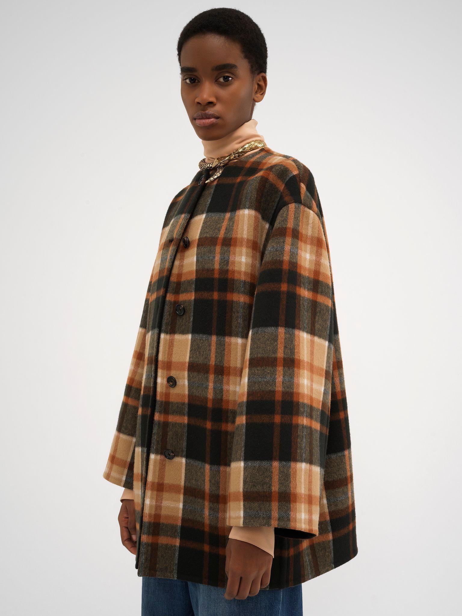 Mid-length coat in checked wool Product Image