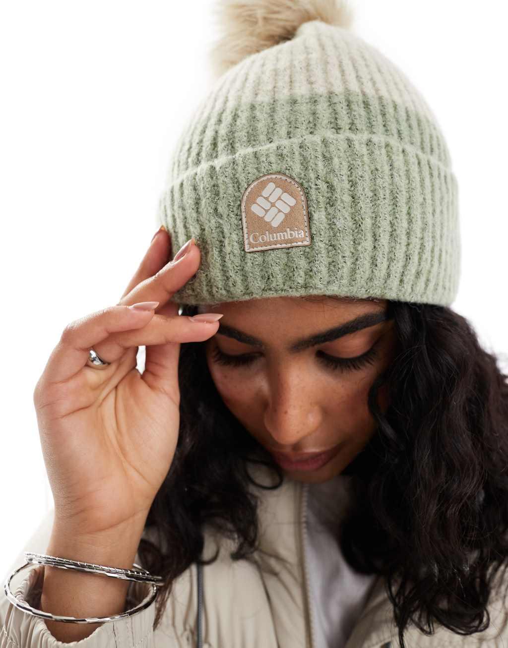 Columbia Winter blur pom pom beanie in safari and chalk Product Image