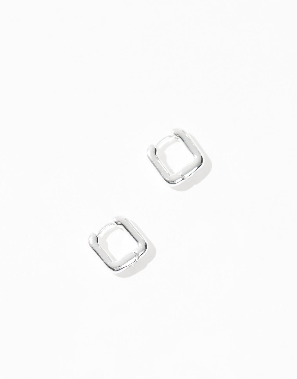 ASOS DESIGN silver plated huggie hoop earrings in square design Product Image