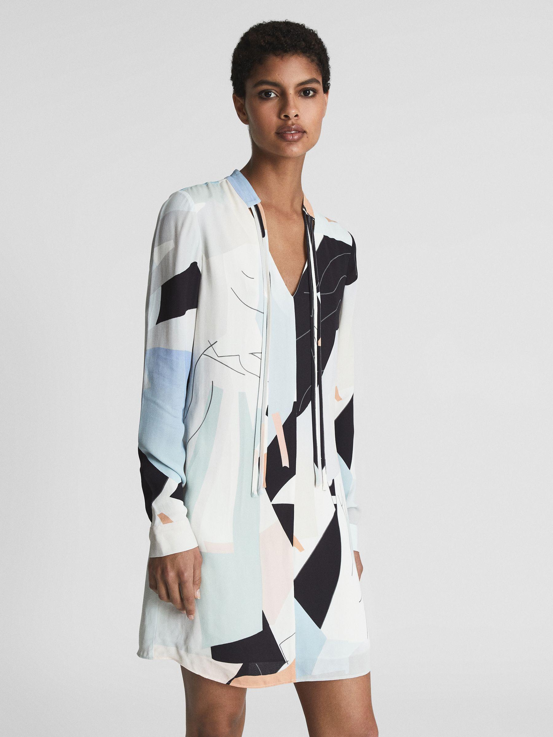 Abstract Print Mini Dress in Blue Product Image