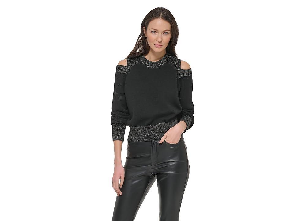 DKNY Long Sleeve Cutout Shoulder Sweater Women's Clothing Product Image