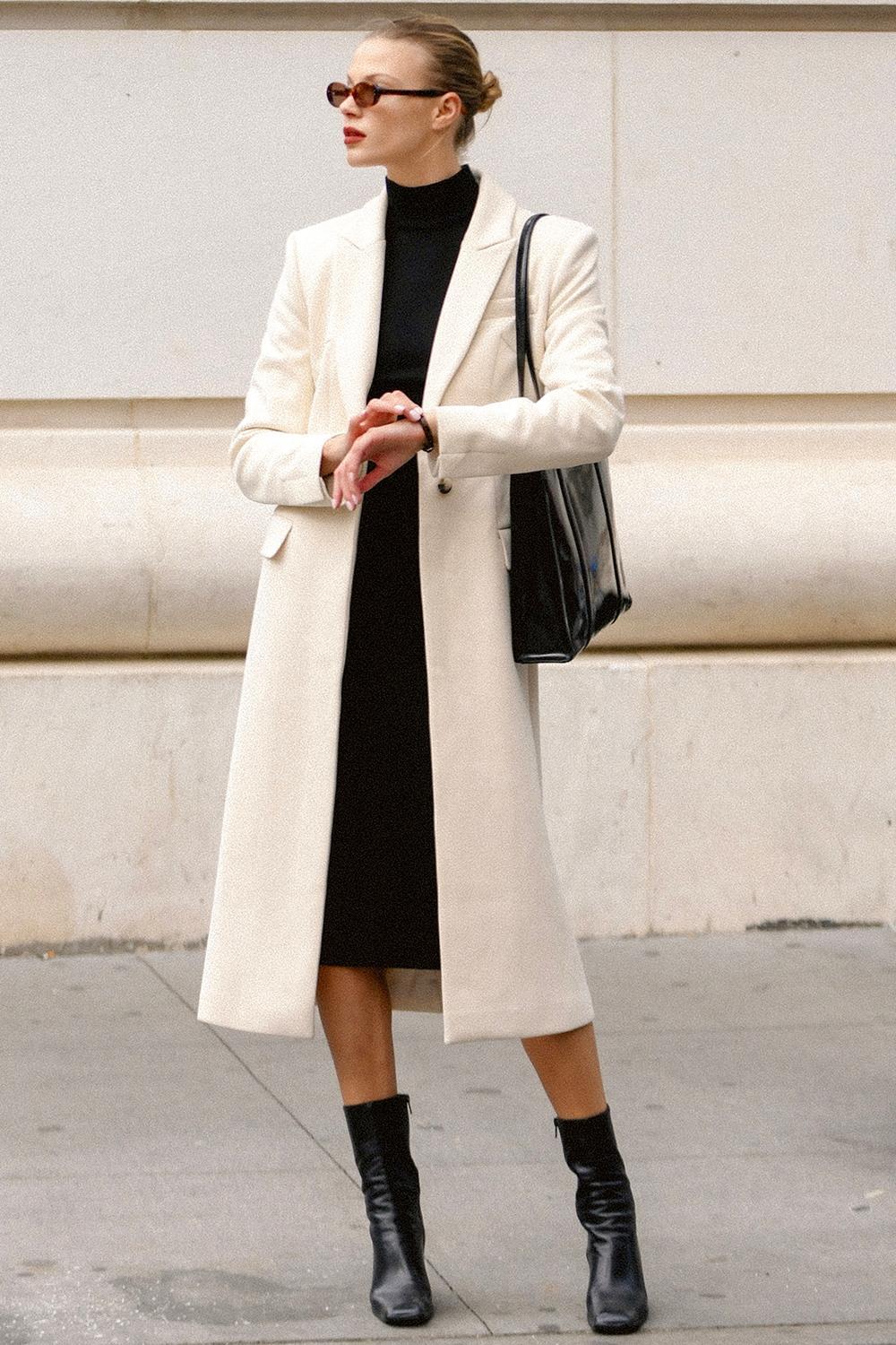 Remi  ivory single breasted long coat Product Image