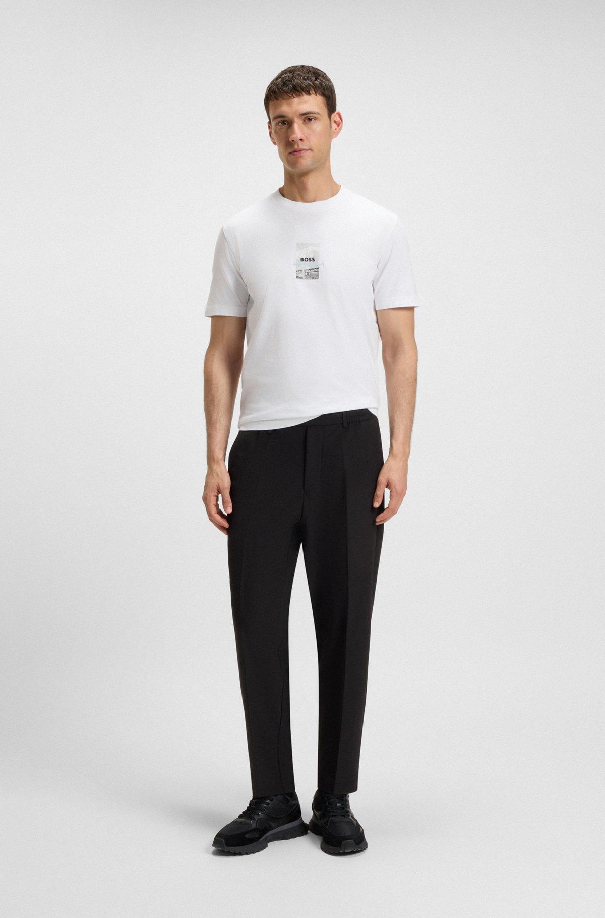 BOSS - Relaxed-fit T-shirt in stretch cotton with photo print - White Product Image