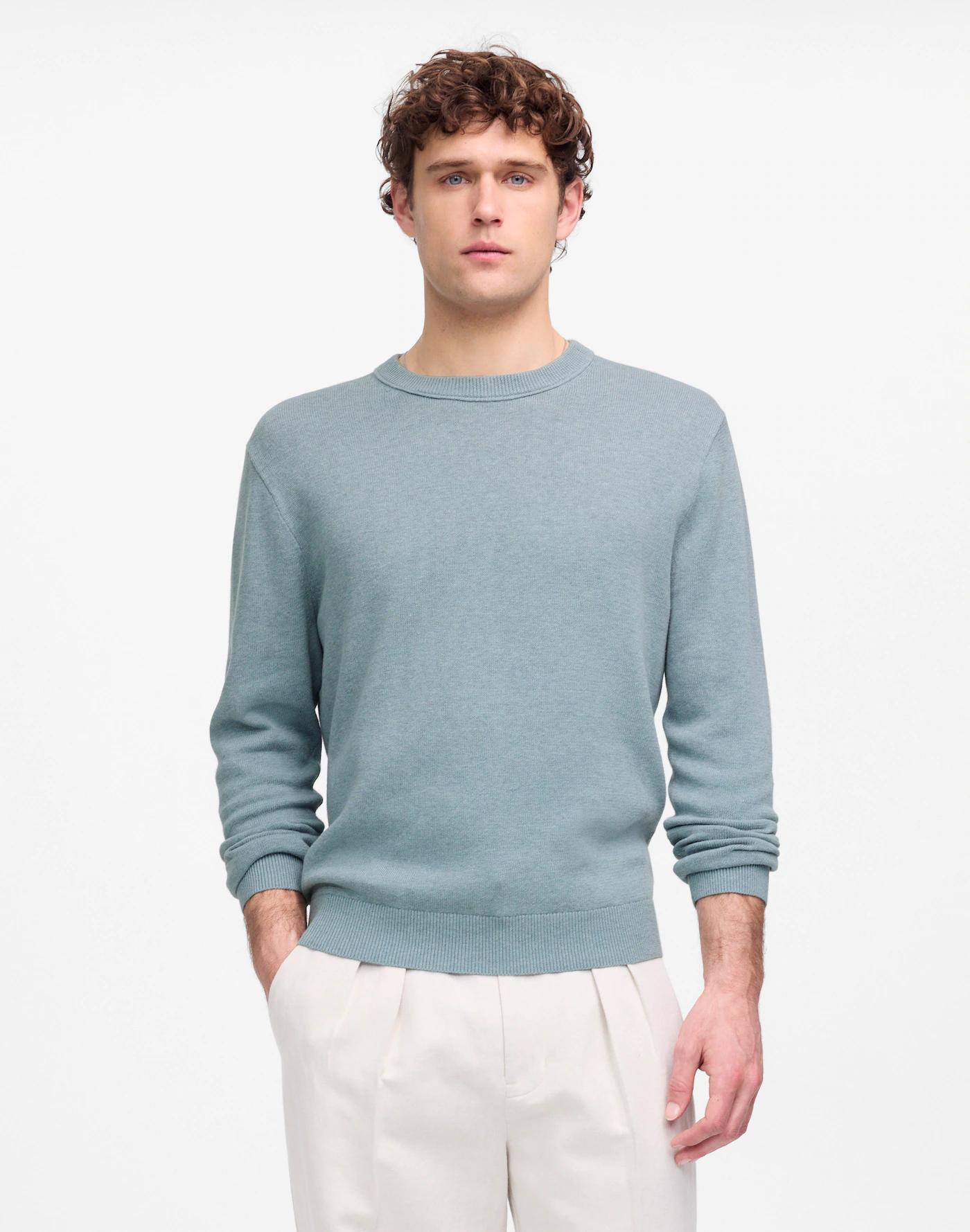 Crewneck Sweater in Lightweight Cotton-Linen Blend Product Image