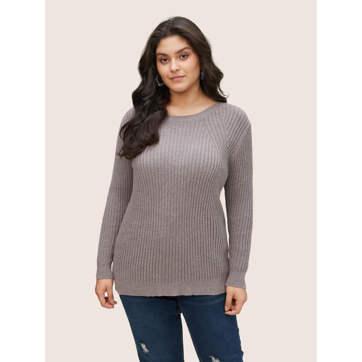 Plus Size Supersoft Essentials Solid Texture Pullover Gray Women Basics Long Sleeve Round Neck Everyday Pullovers BloomChic 26/4X Product Image