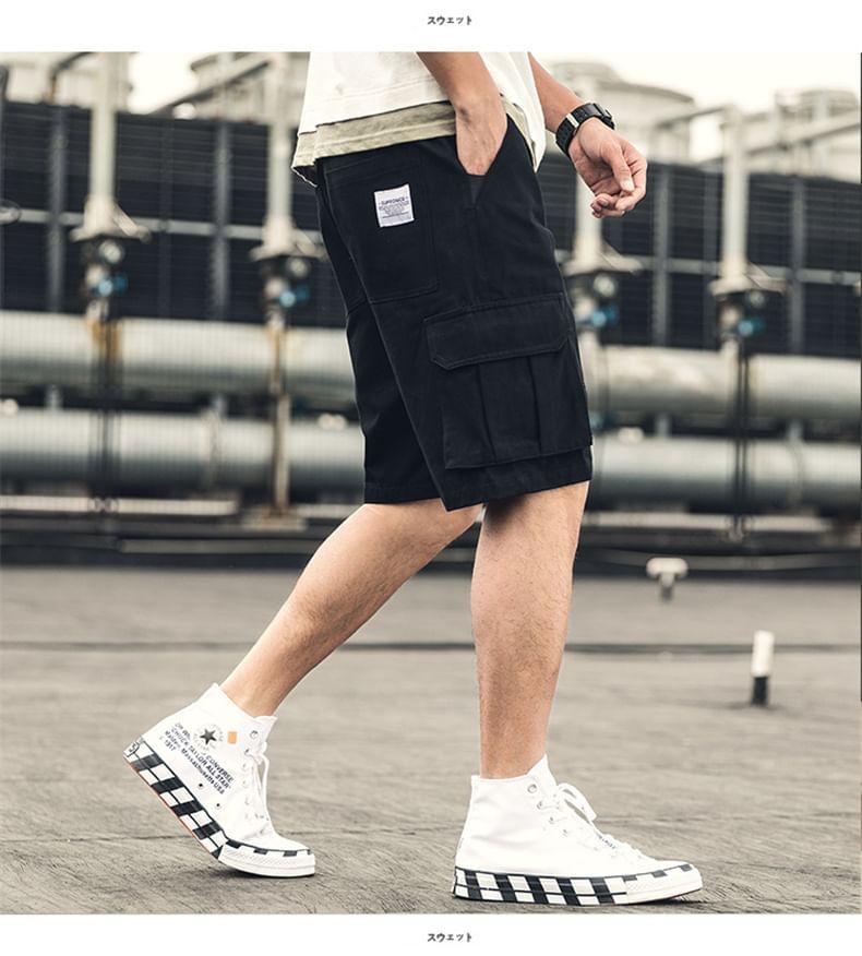 Mid Rise Plain Applique Cargo Shorts Product Image