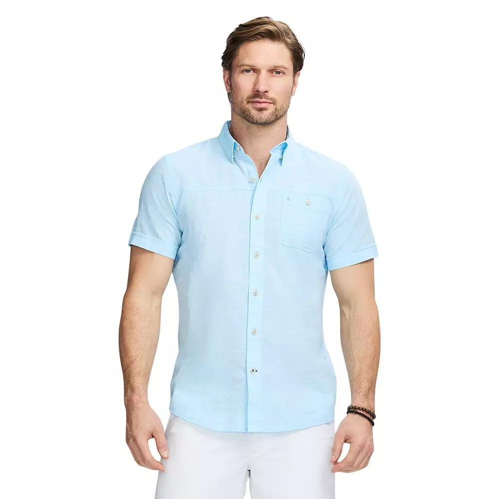 Men's IZOD Dockside Short Sleeve Chambray, Size: XL, Aquarius Solid Product Image