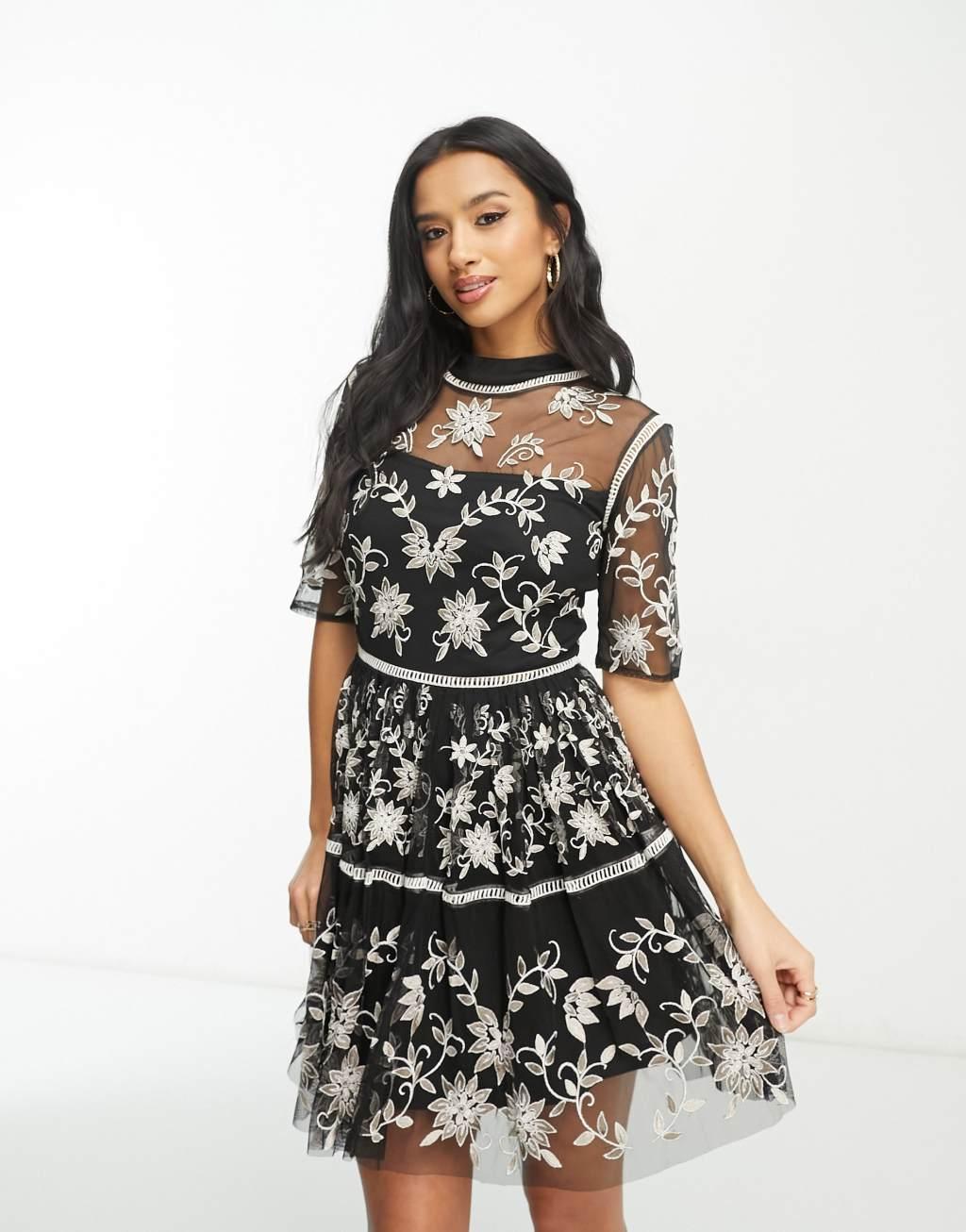 Frock and Frill Petite mini dress with embellishment and embroidery Product Image