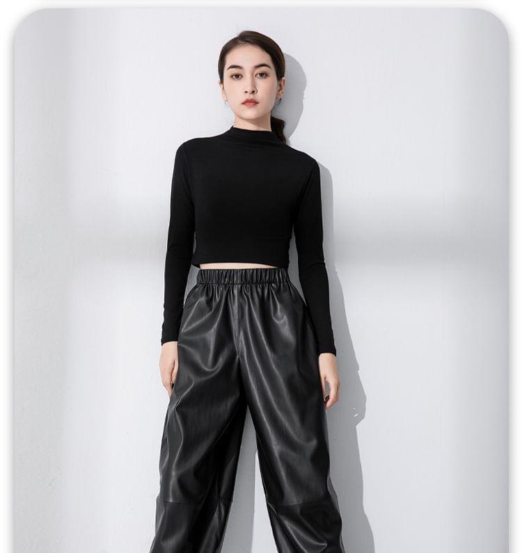 High Rise Plain Faux Leather Wide Leg Pants Product Image