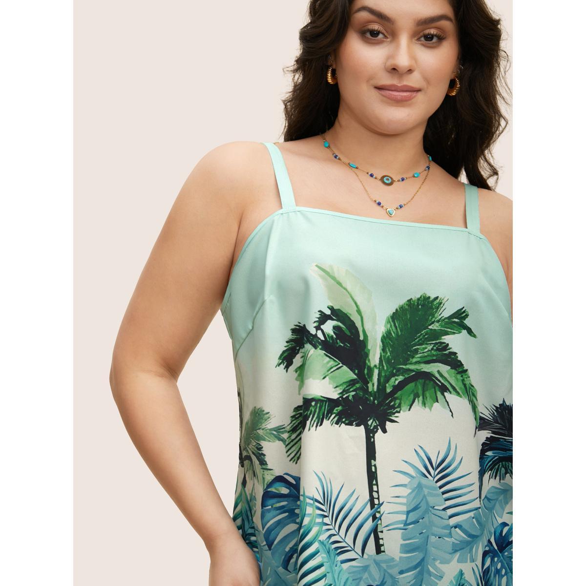 Plus Size Boho Coconut Tree Print Arc Hem Cami Top Women Arctic Resort Contrast One-shoulder neck Vacation Tank Tops Camis BloomChic 14-16/1X Product Image