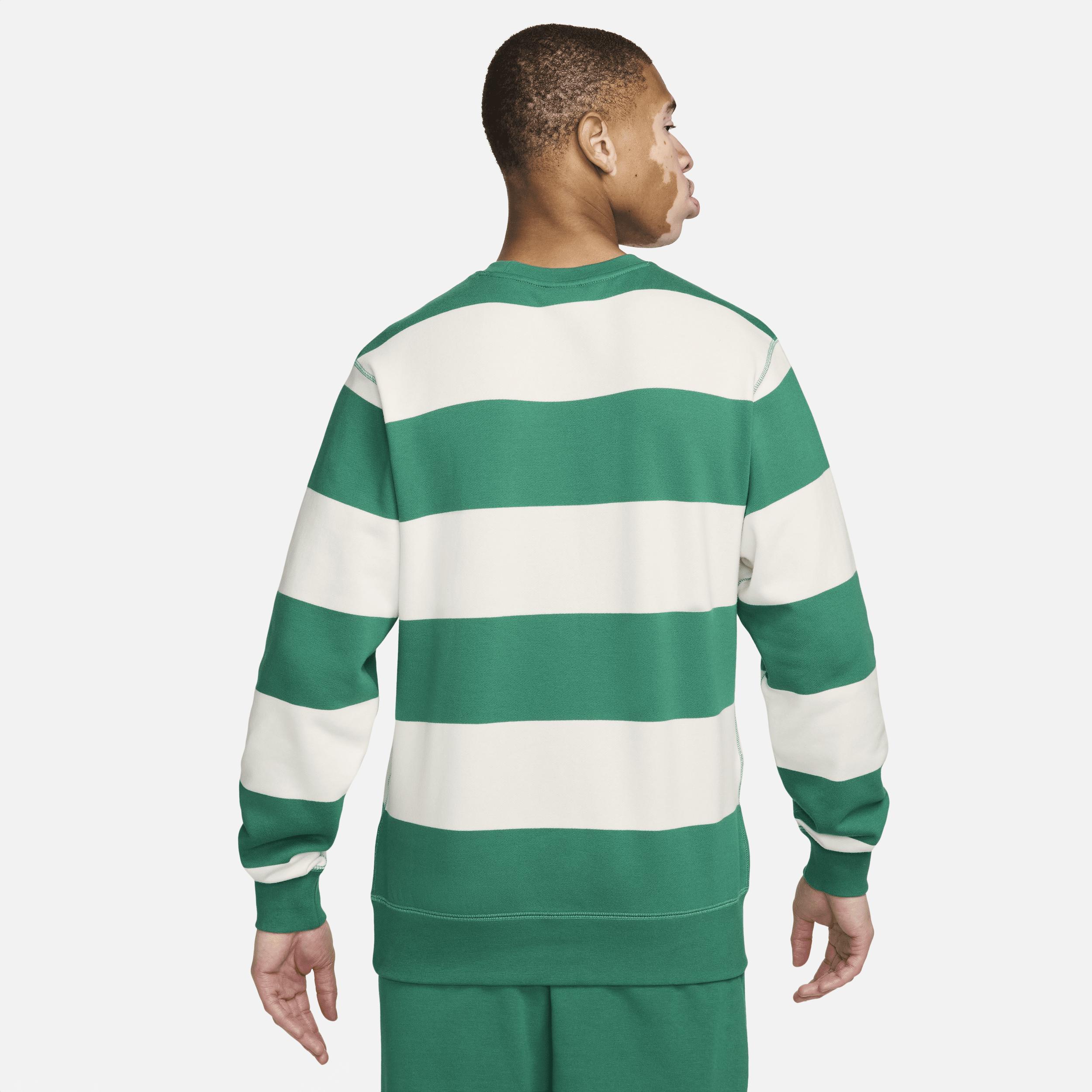 Nike Mens Nike Club Stripe Heavyweight French Terry Crew - Mens Malachite/White/Sail Product Image