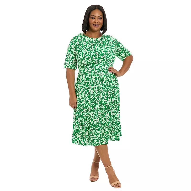 Plus Size London Times Floral Print Inset Waist Midi Dress, Womens Product Image