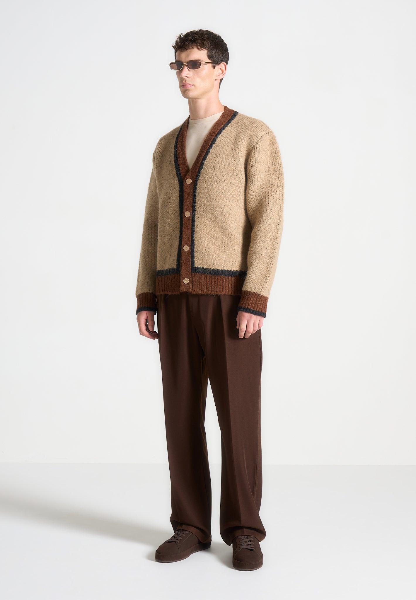 Contrast Knit Cardigan - Beige Male Product Image