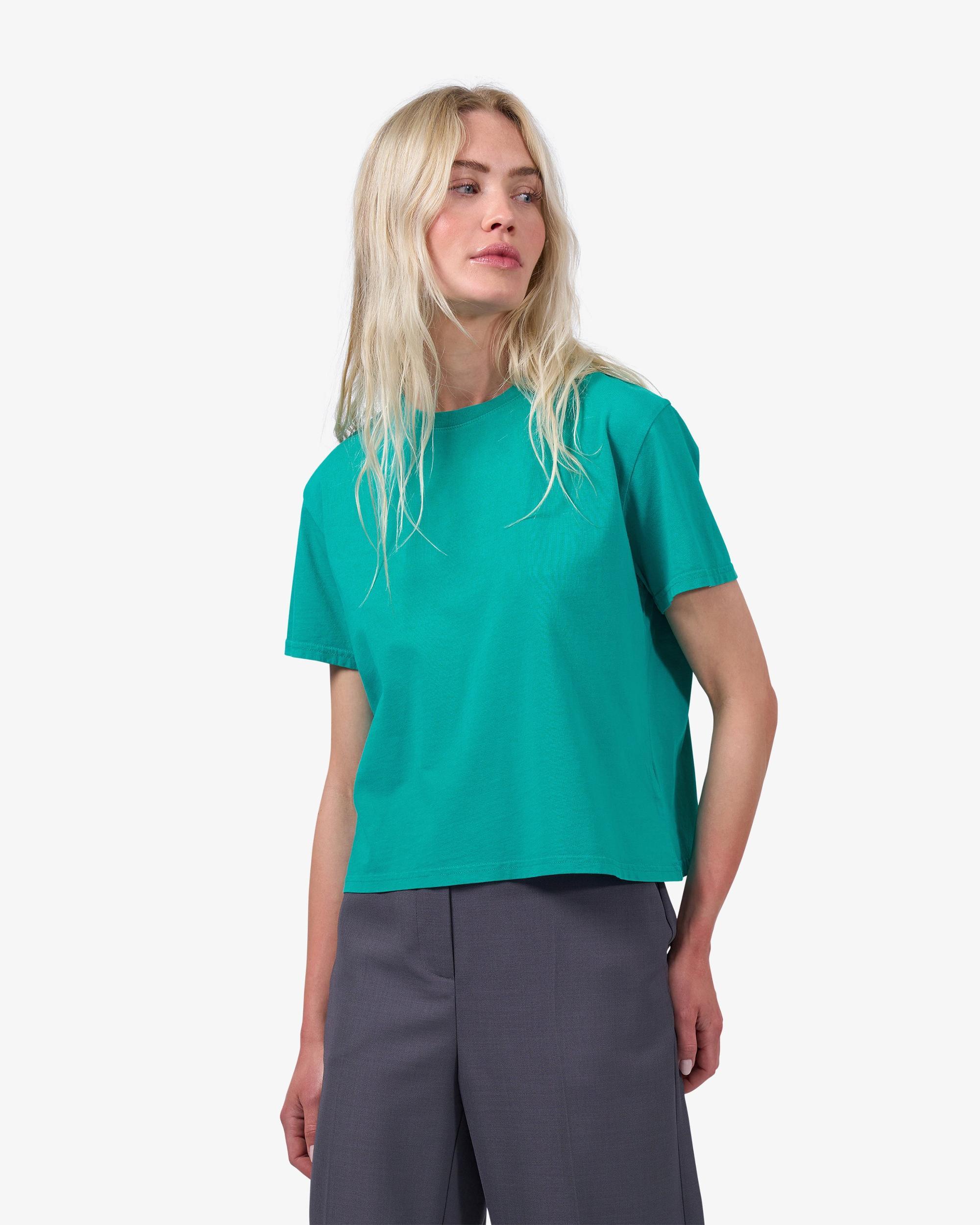 Organic Boxy Crop Tee - Petrol Blue Product Image
