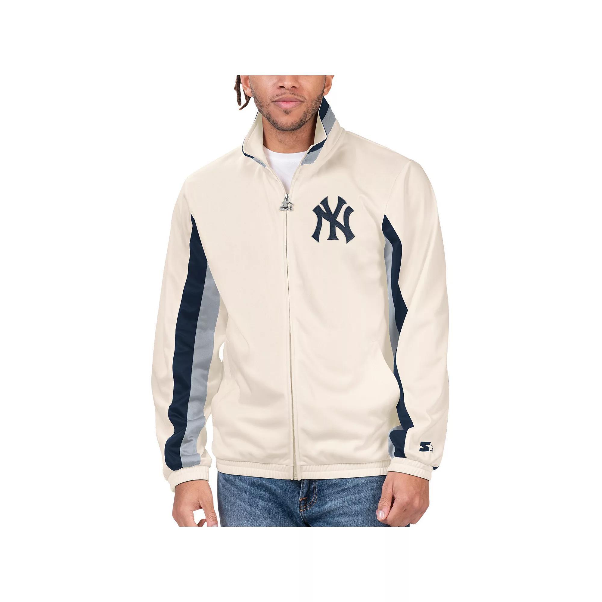 Men's Starter Cream New York Yankees Rebound Cooperstown Collection Full-Zip Track Jacket, Size: 5XL, Beige Product Image