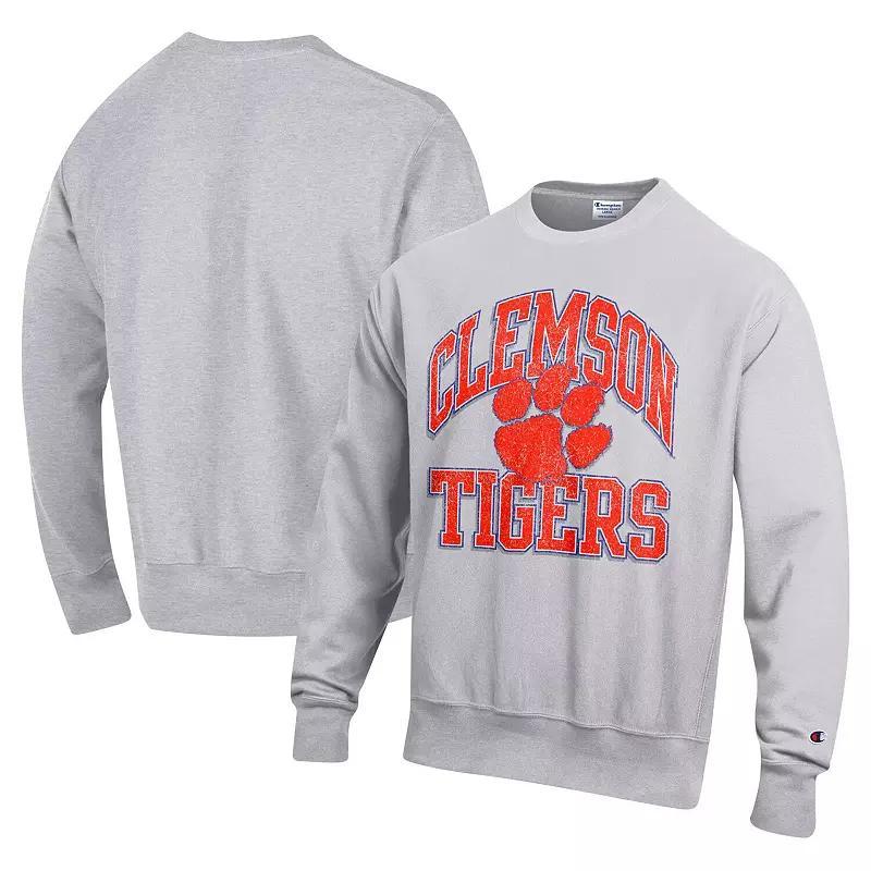 Mens Champion Heather Gray Clemson Tigers Vault Late Night Reverse Weave Pullover Sweatshirt Product Image