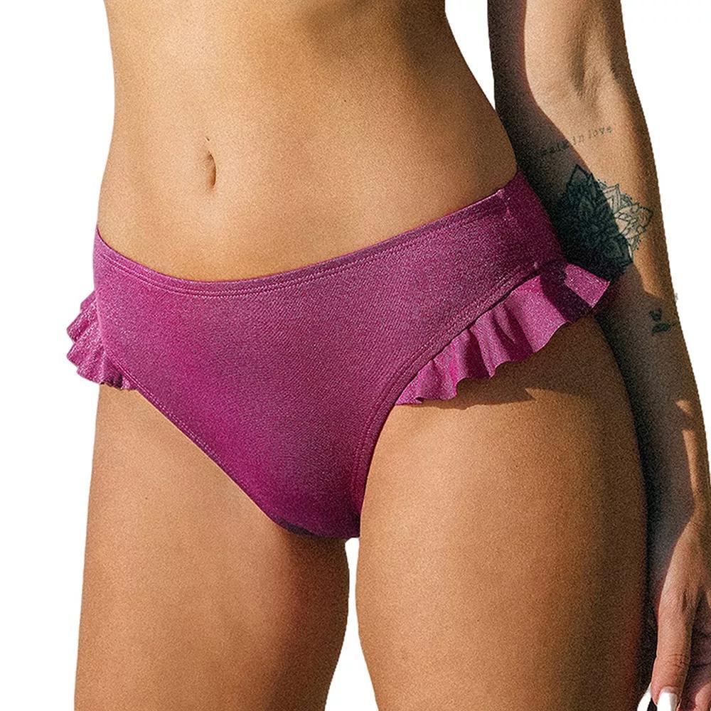 Women's Cupshe Ruffle Hipster Bikini Bottom, Size: Medium, Purple Product Image
