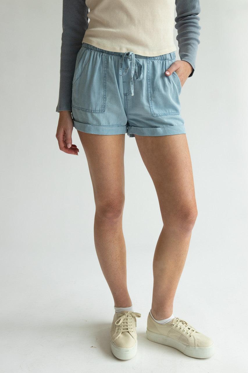 Cuffed Hem Drawstring Tencel Shorts Product Image
