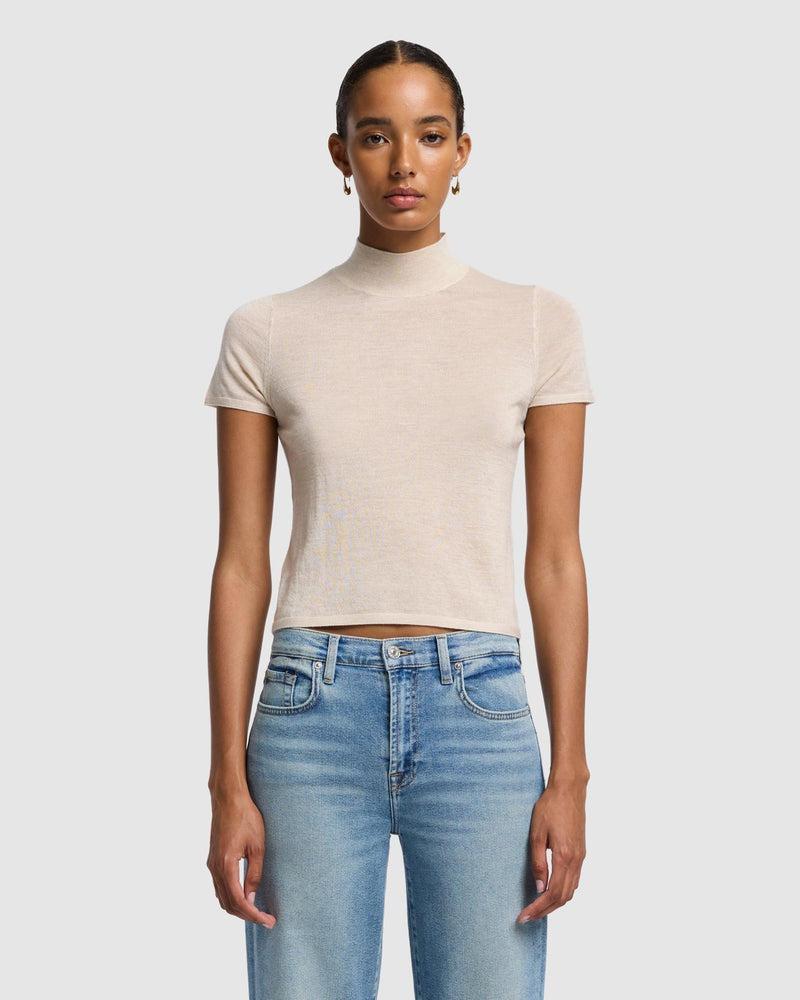 Cashmere Mock Neck Short Sleeve Sweater Product Image