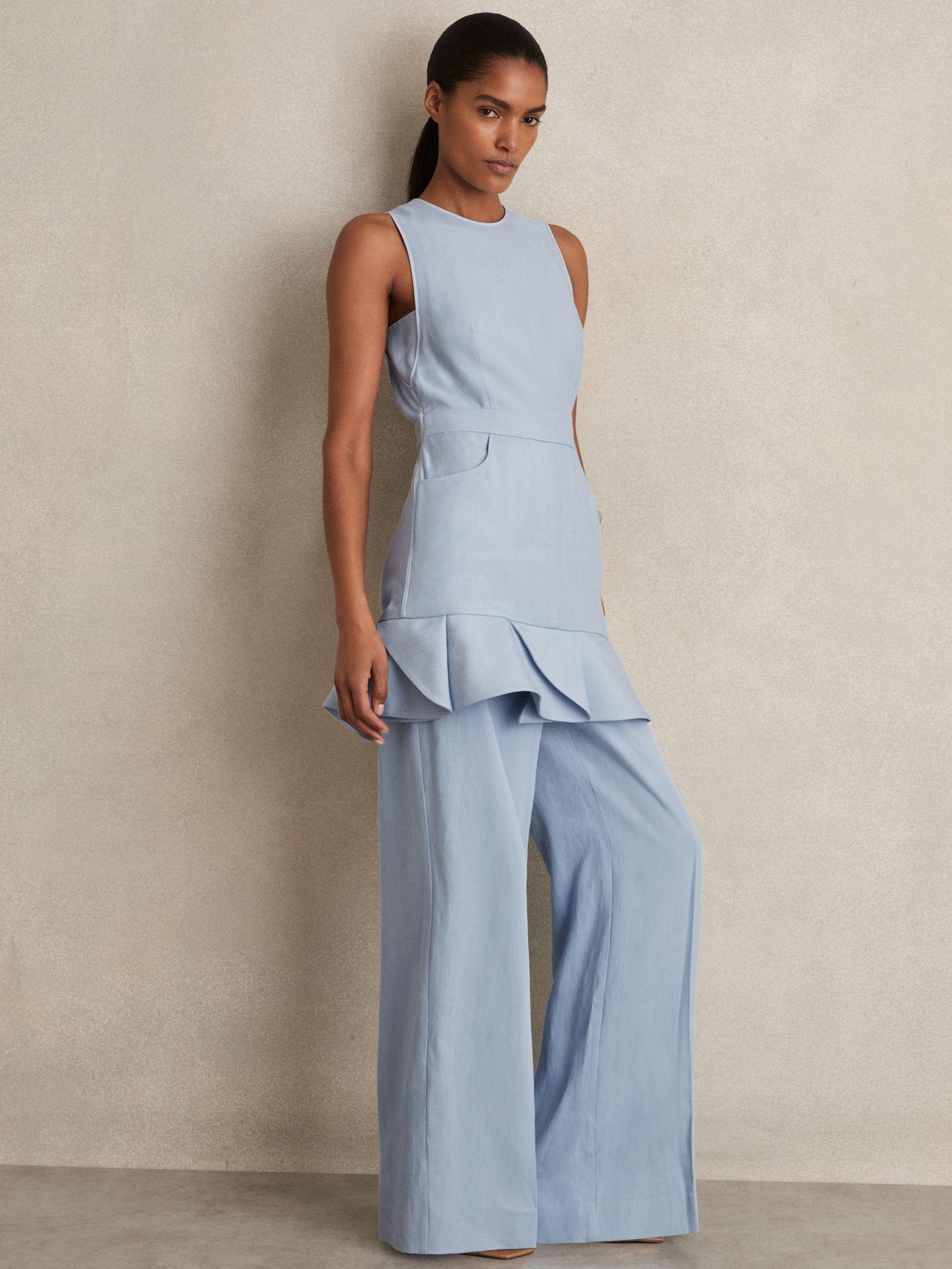 Structured Ruffle-Hem Mini Dress in Blue Product Image