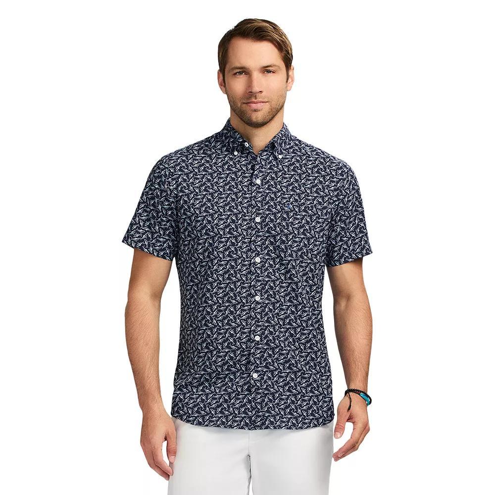 Men's IZOD Breeze Woven Short Sleeve Button Down Shirt, Size: XXL, Blue Sharks Product Image