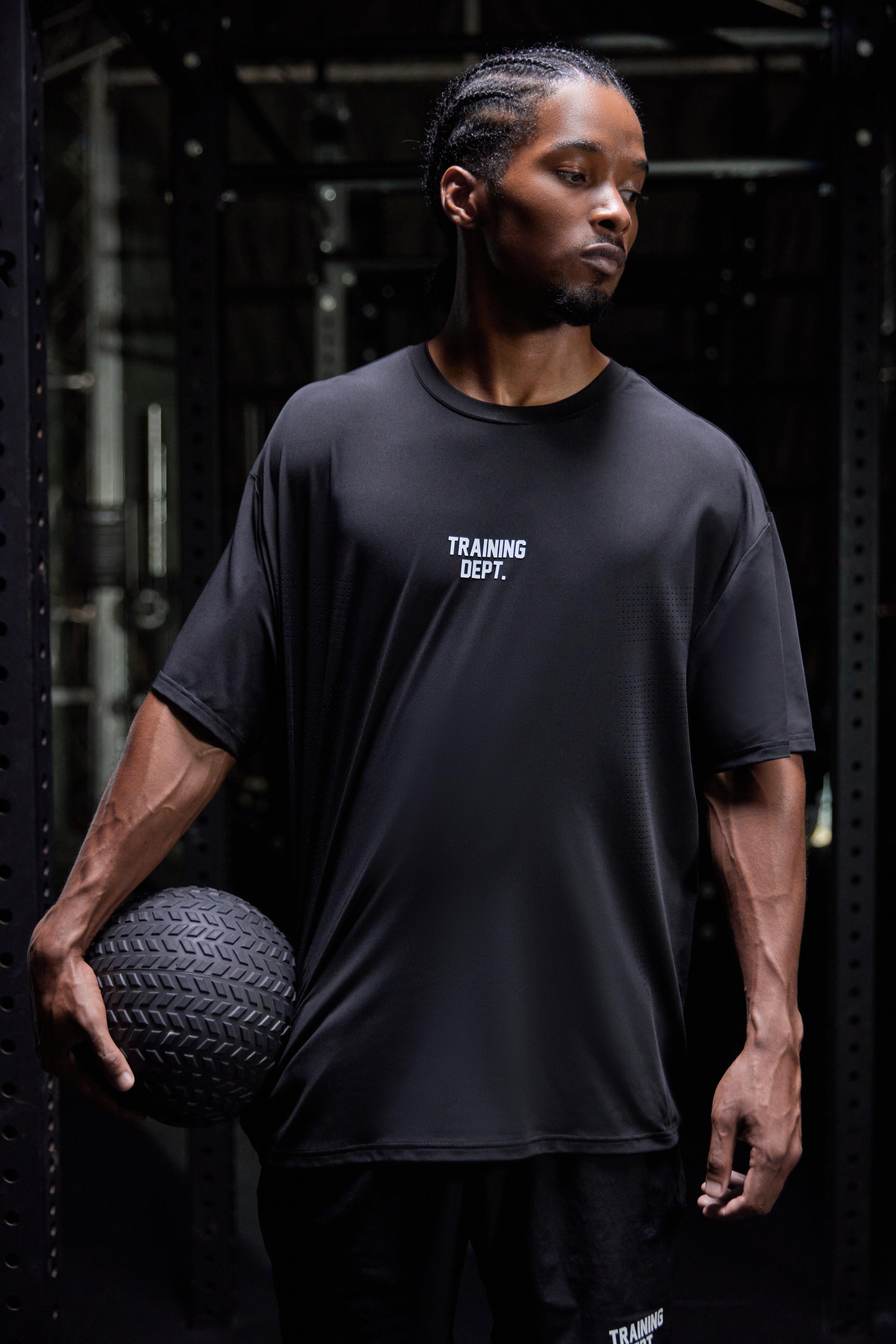 Man Active Training Dept Perforated Performance Oversized T-shirt | boohooMAN USA Product Image