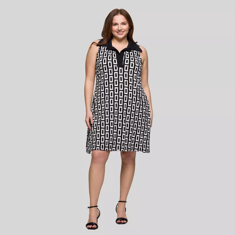 Plus Size 24Seven Comfort Apparel Sleeveless Collared Mini Dress, Women's, Size: 3XL, Black Team Product Image