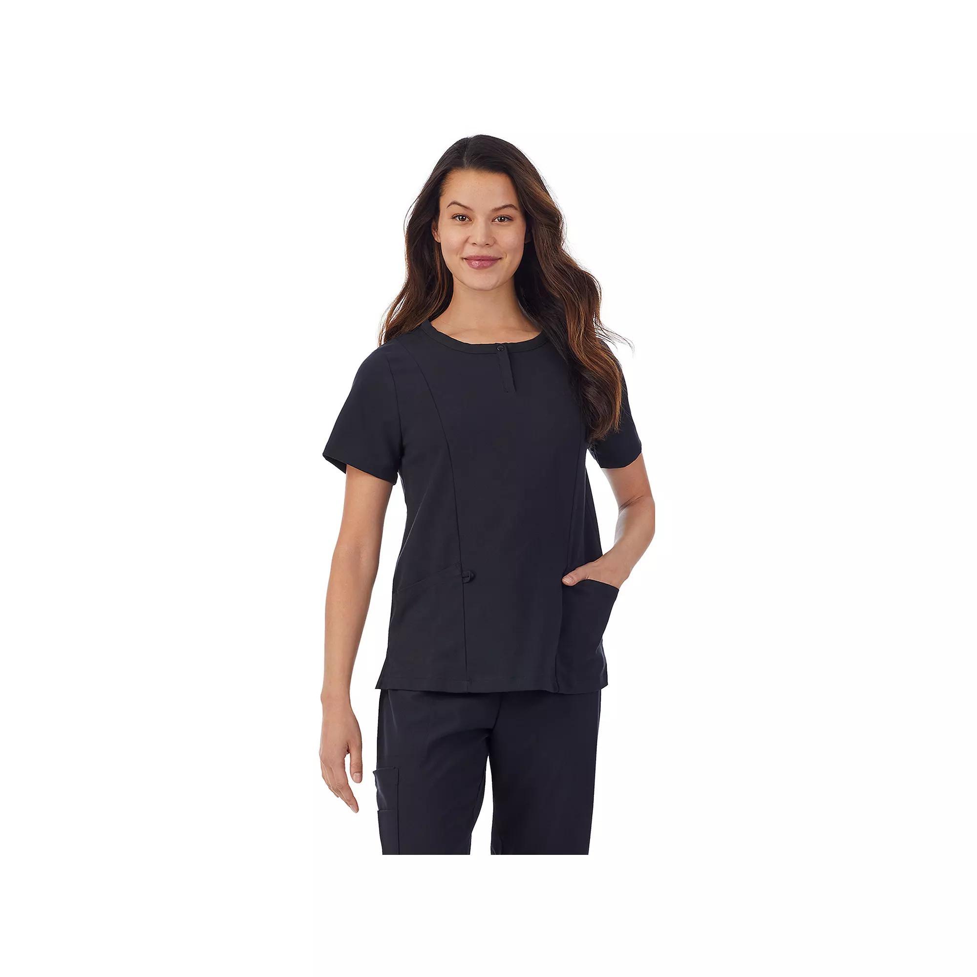 Women's Cuddl Duds® Scrubs Henley Top With 2 Pockets, Size: Medium, Black Product Image